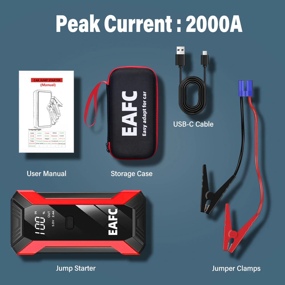 2000A/1200A Car Jump Starter Portable Power Bank 600A Car Battery Emergency Booster for Petrol Diesel 12V Car Starting Device