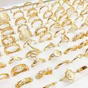 30pc/Lot Gold Color Finger Rings For Girls New Love Snake Animal Butterfly Cutout Star Pearl Thin Joint Ring Party Jewelry Women - QueensalesOF