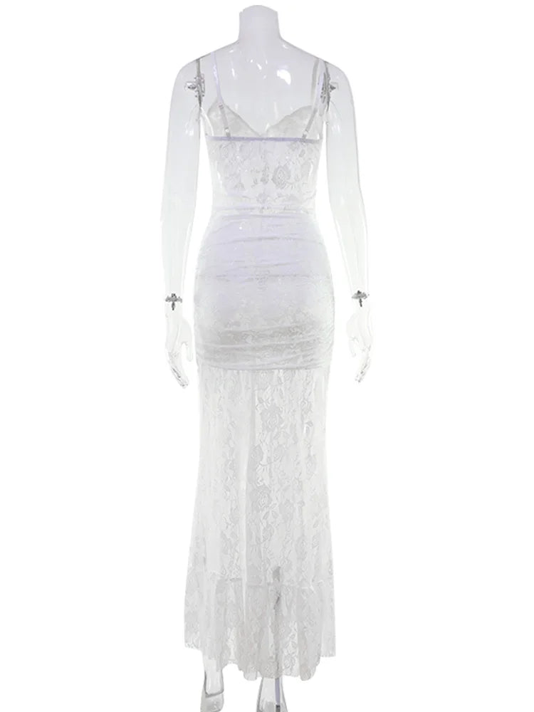 Vestido Transparente con Encaje y Escote V — Estilo Playa y Fiesta - QueensalesOF