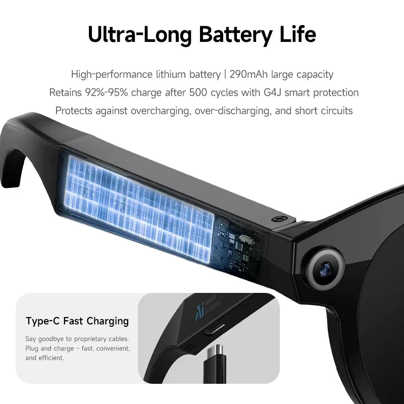 Lenovo HOT1600W Camera AI Smart Glasses HD Video Recording Real-time Translation AI Recognition Wifi Transmission Music Control