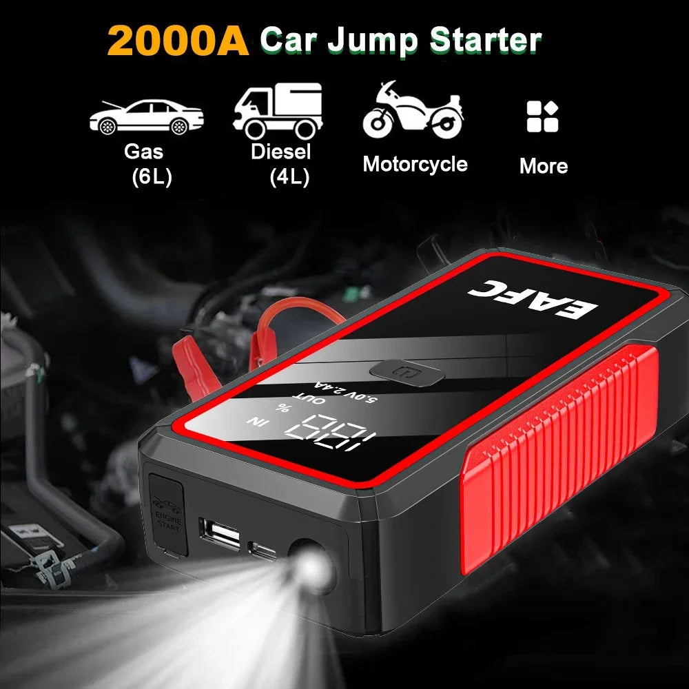 2000A/1200A Car Jump Starter Portable Power Bank 600A Car Battery Emergency Booster for Petrol Diesel 12V Car Starting Device