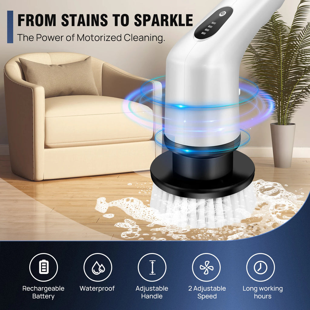 BRIEFNESS Cordless Electric Cleaning Brush 10-in-1 Multifunctional Spin Scrubber Kitchen Bathroom Cleaning Brush Rotary Cleaners