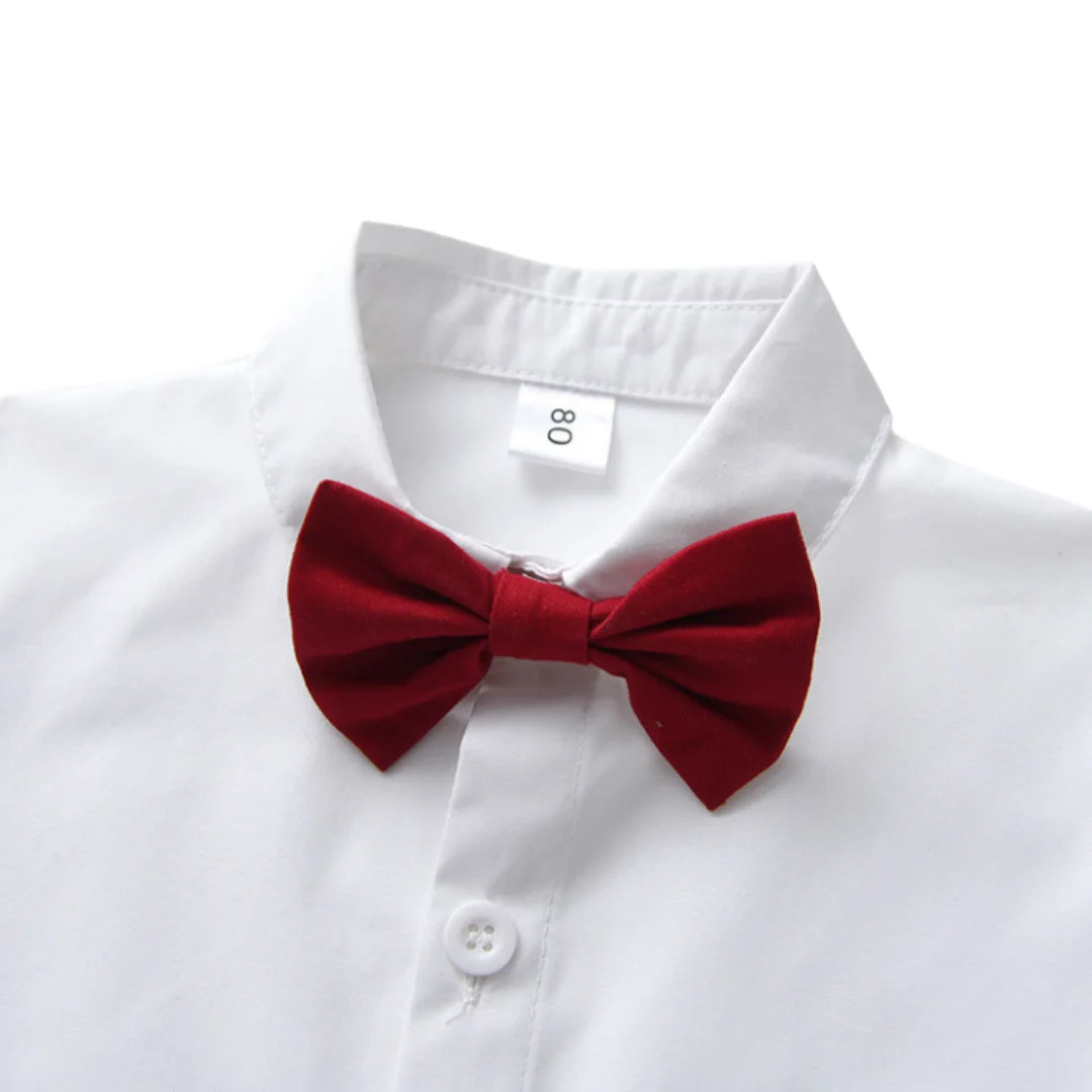1 2 3 4 5 6Y Wedding Flower Boy Costume Classic White Shirt with Star Printed Suspender Set Children Kid Autumn Christmas Outfit