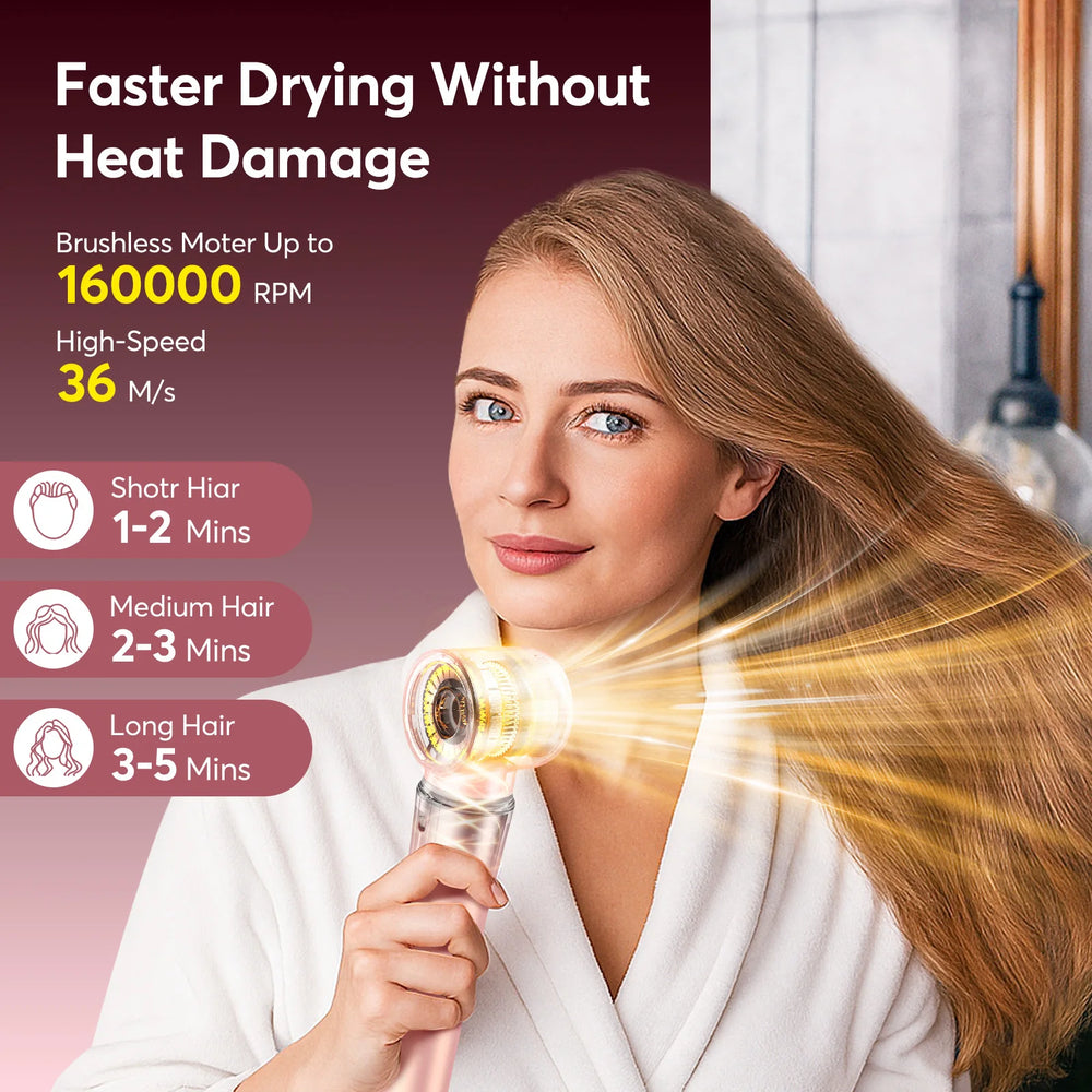 5 in 1 High-Speed Hot Air Styler Frizz-Free Fast Drying No Heat Damage Hair Dryer Curl Volumize Straighten with Travel Bag - QueensalesOF
