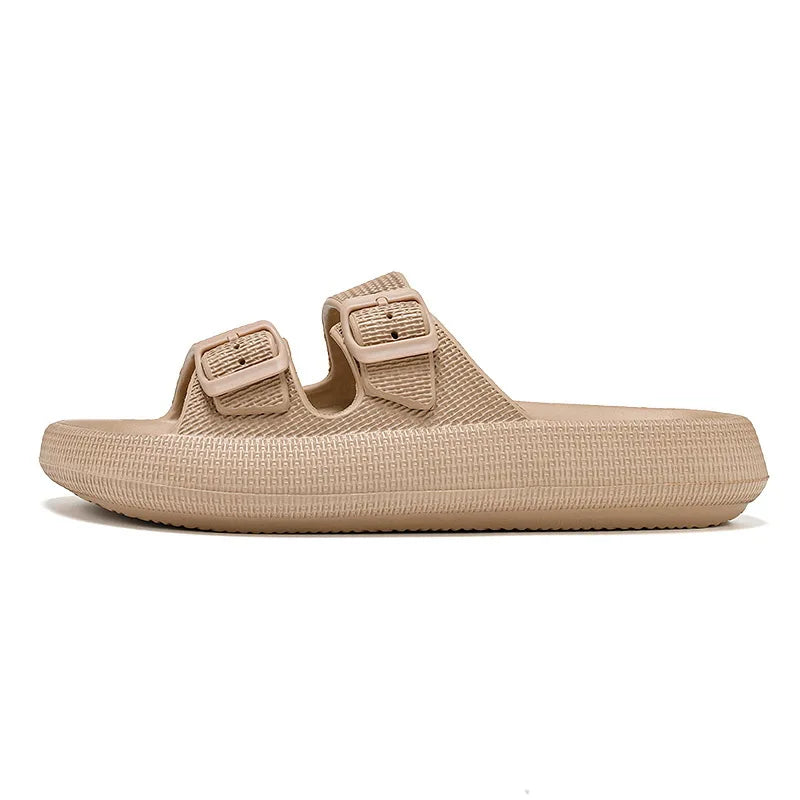 Comemore Thick Platform Sandals Beach Shoes Bathroom Slipper Soft Men Flat Slides Women Slippers Adjustable Buckle Oversized 47 - QueensalesOF