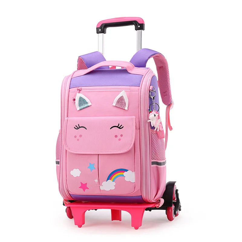 Children Trolley backpack wheels Student High capacity School bags Rolling Backpack kids Trolley bag school backpack wheeled bag - QueensalesOF