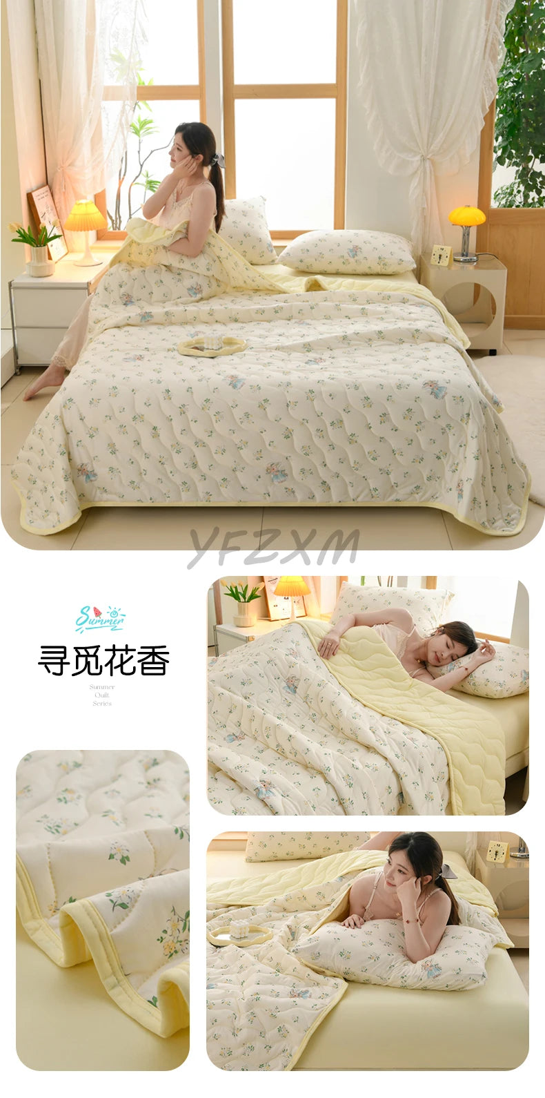 New Florals Spring Summer Blanket for Single Double Soft Skin-friendly Quilt Breathable Comfortable Air Conditioning Comforter - QueensalesOF