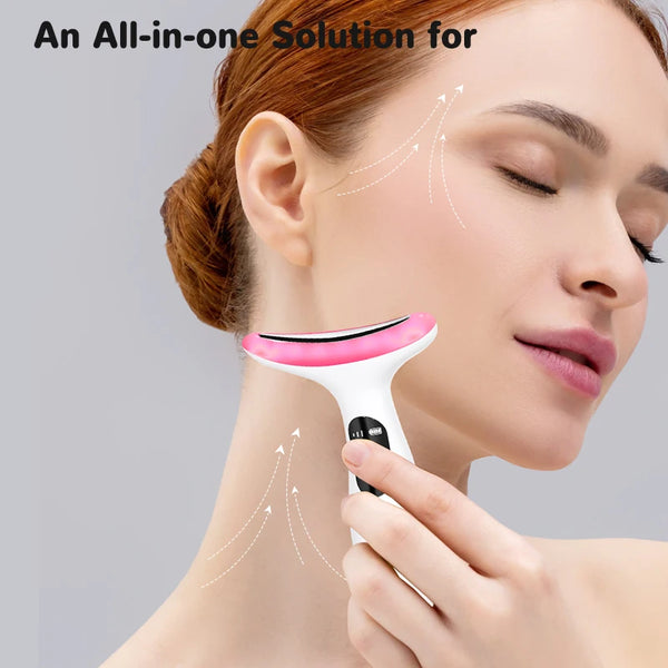7Color Neck Face Massager Facial Massager Tool for Skin Care at HomeVibrating Face Massager with ThermalsGalvanic Machines Black - QueensalesOF