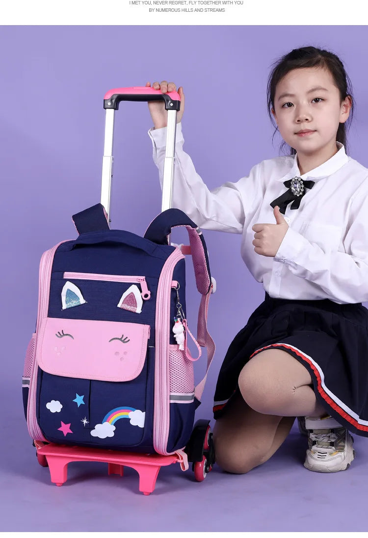 Children Trolley backpack wheels Student High capacity School bags Rolling Backpack kids Trolley bag school backpack wheeled bag
