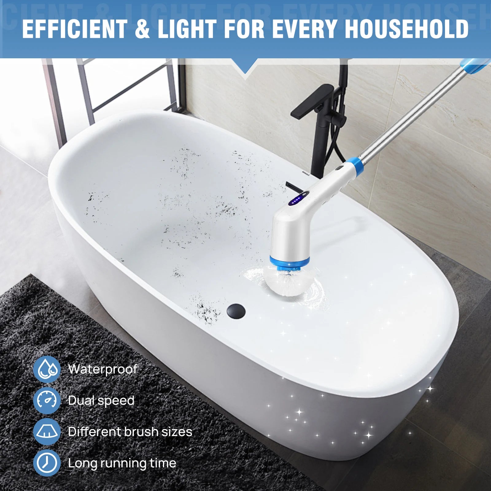 BRIEFNESS Cordless Electric Cleaning Brush 10-in-1 Multifunctional Spin Scrubber Kitchen Bathroom Cleaning Brush Rotary Cleaners