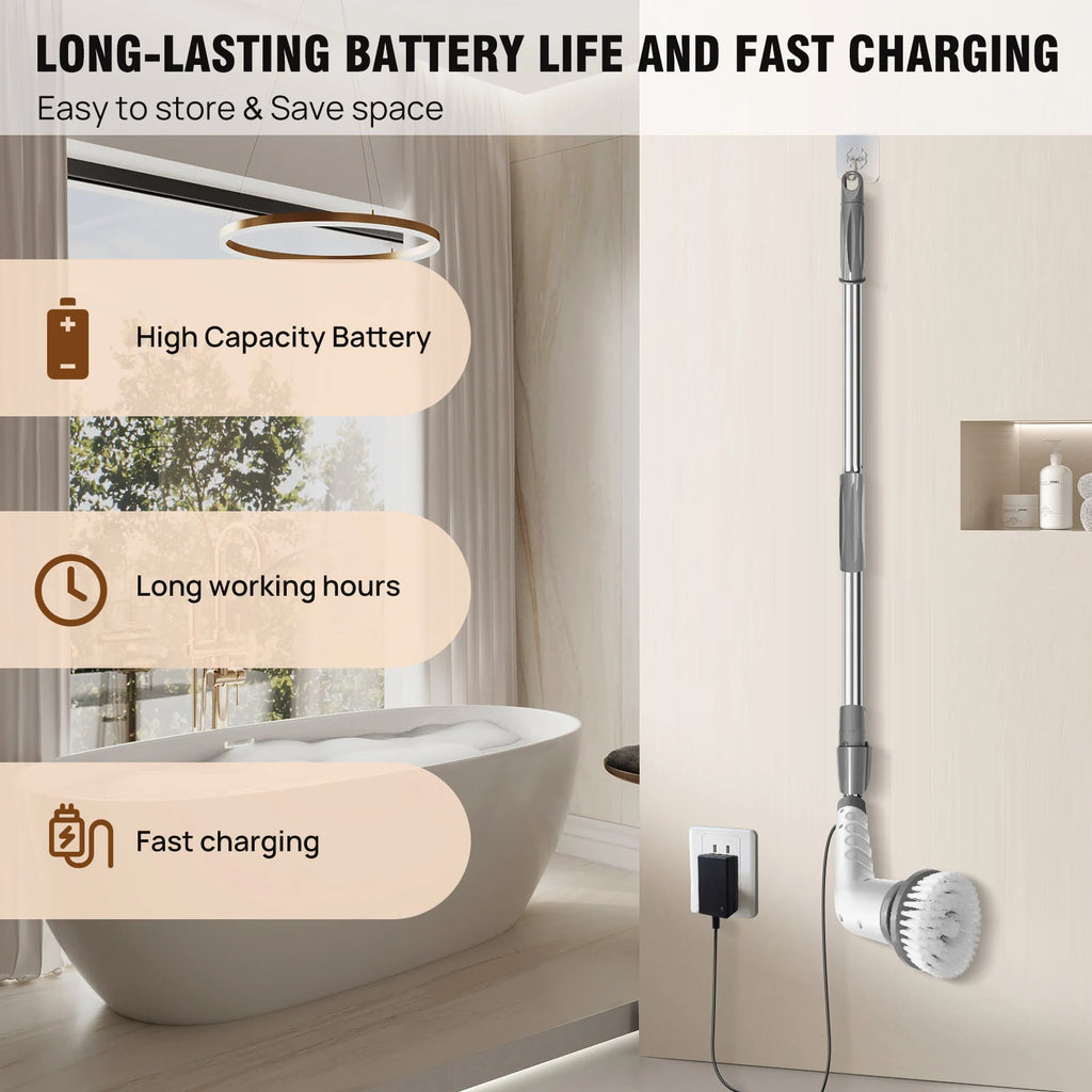 BRIEFNESS Cordless Electric Cleaning Brush 10-in-1 Multifunctional Spin Scrubber Kitchen Bathroom Cleaning Brush Rotary Cleaners