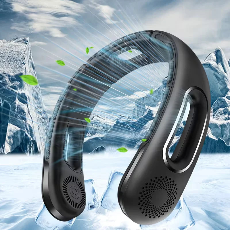 Portable Neck Fan, USB Rechargeable 360° Cooling Hands Free Bladeless, 4 Speeds 16H Battery, Wearable for Travel Office Outdoor - QueensalesOF