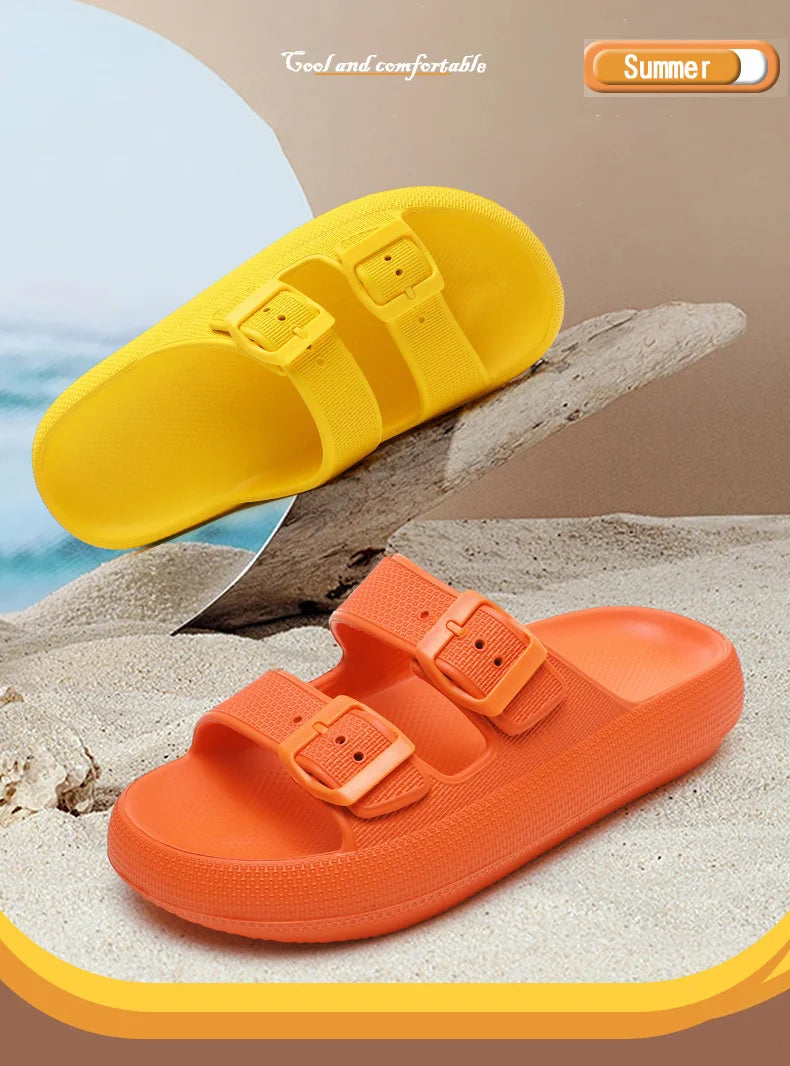 Comemore Thick Platform Sandals Beach Shoes Bathroom Slipper Soft Men Flat Slides Women Slippers Adjustable Buckle Oversized 47