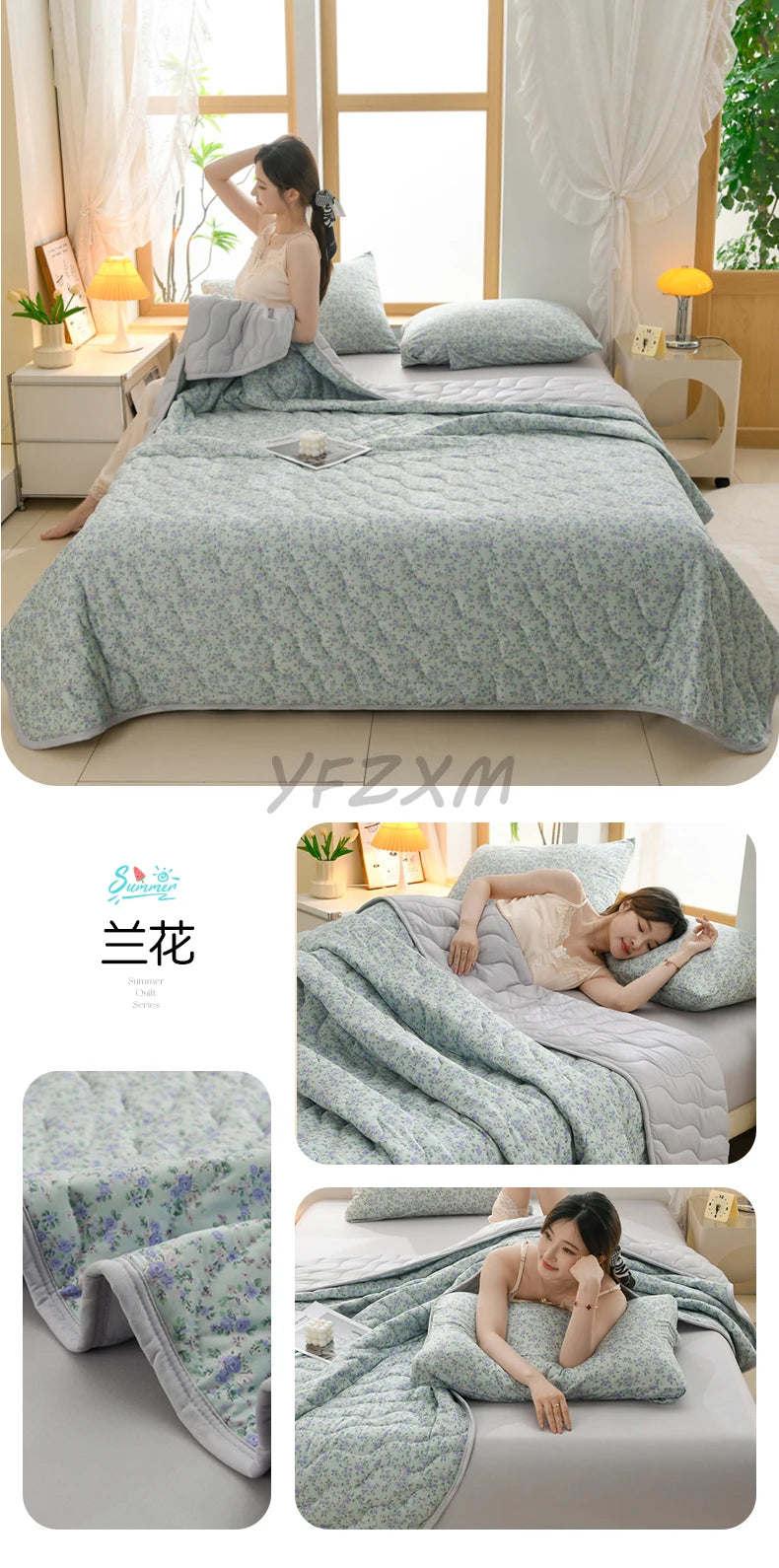 New Florals Spring Summer Blanket for Single Double Soft Skin-friendly Quilt Breathable Comfortable Air Conditioning Comforter - QueensalesOF