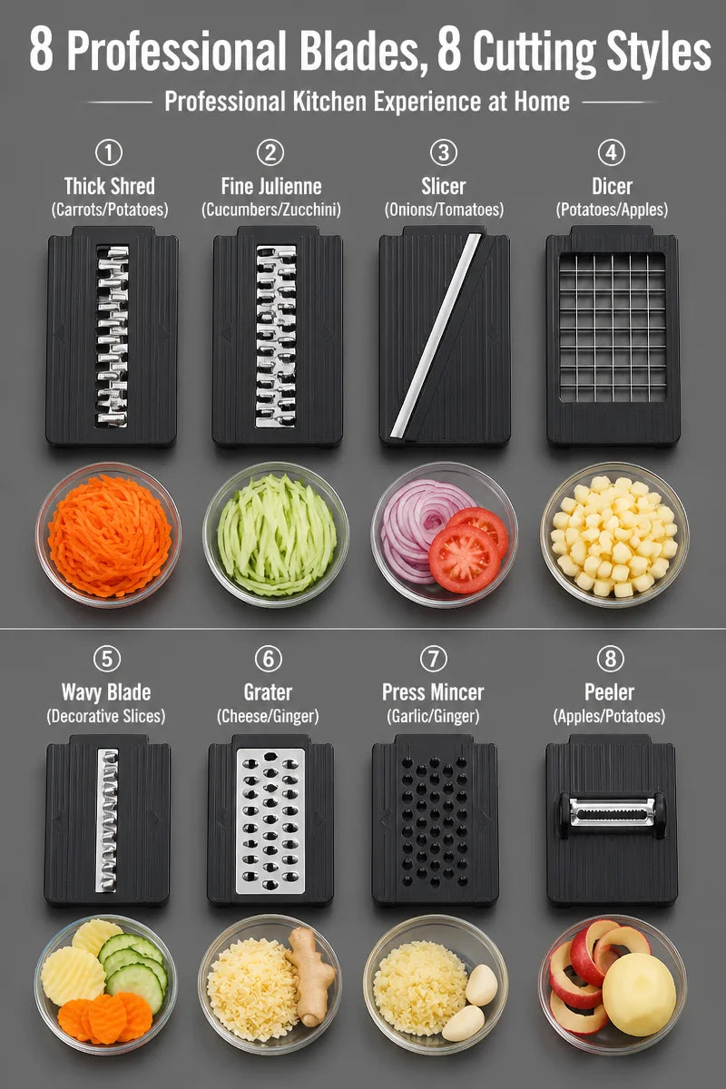16-in-1 Vegetable Chopper PE+ABS Multi-Blade Kitchen Gadget for Home Cooking & Meal Prep - QueensalesOF