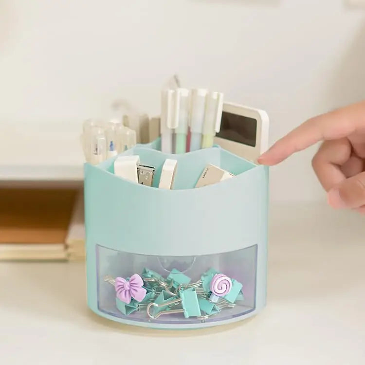 Cute Rotating Pen Holder Desktop Drawer Stationery Box Case School Office Desk Kawaii Stationery Storage Box Organizer Stickers
