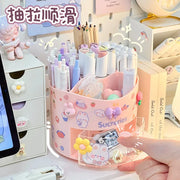 Cute Rotating Pen Holder Desktop Drawer Stationery Box Case School Office Desk Kawaii Stationery Storage Box Organizer Stickers - QueensalesOF