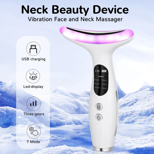 7Color Neck Face Massager Facial Massager Tool for Skin Care at HomeVibrating Face Massager with ThermalsGalvanic Machines Black - QueensalesOF