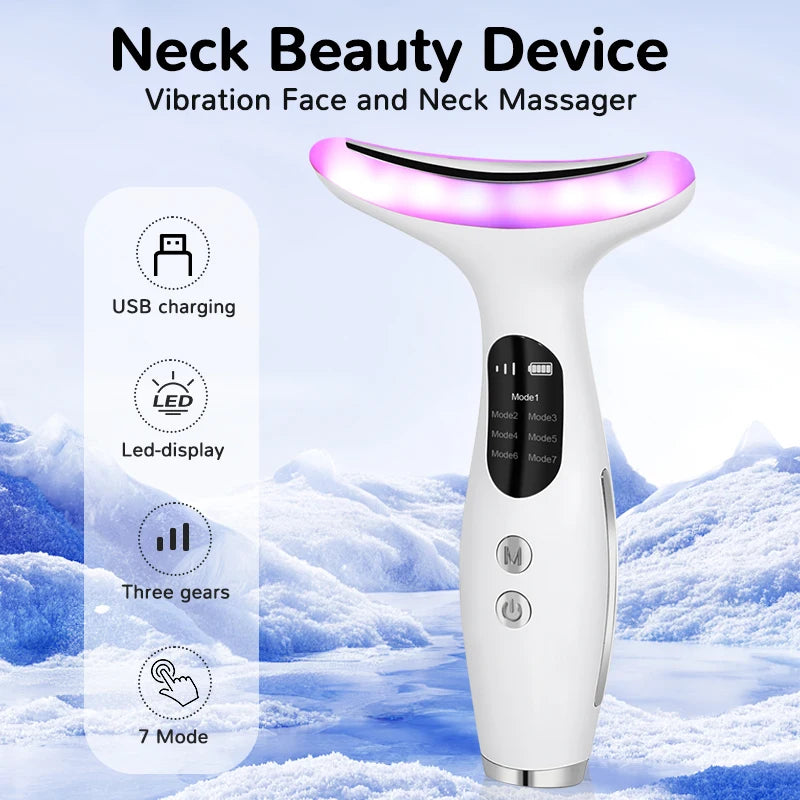7Color Neck Face Massager Facial Massager Tool for Skin Care at HomeVibrating Face Massager with ThermalsGalvanic Machines Black - QueensalesOF