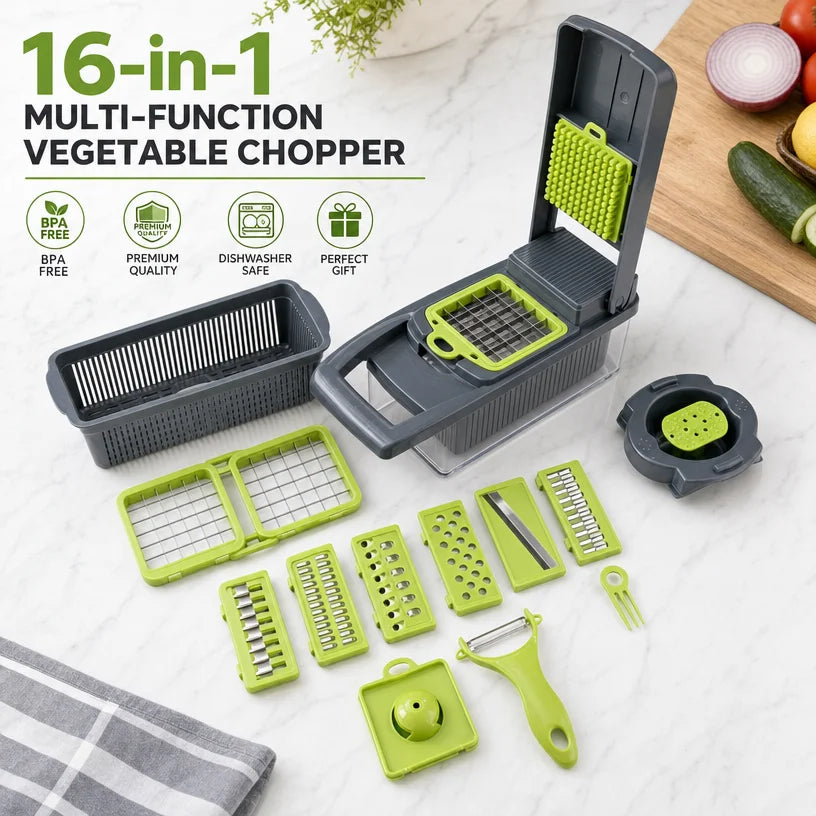 16-in-1 Vegetable Chopper PE+ABS Multi-Blade Kitchen Gadget for Home Cooking & Meal Prep - QueensalesOF