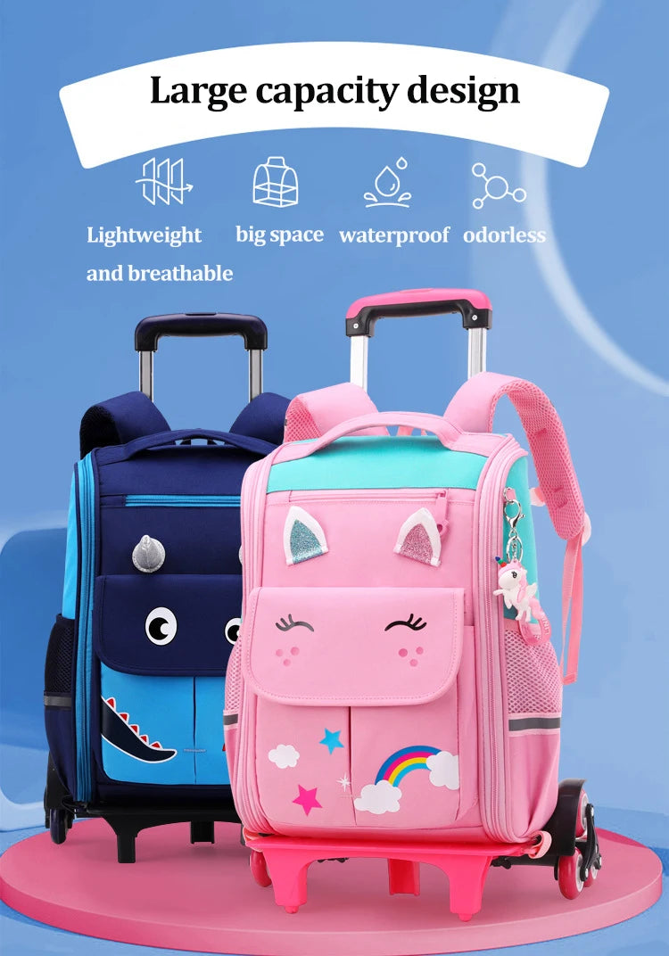 Children Trolley backpack wheels Student High capacity School bags Rolling Backpack kids Trolley bag school backpack wheeled bag