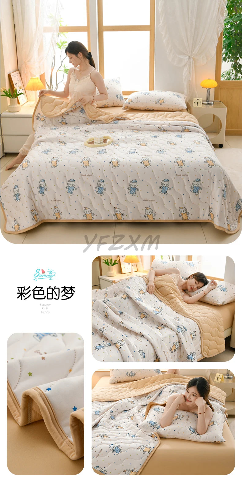 New Florals Spring Summer Blanket for Single Double Soft Skin-friendly Quilt Breathable Comfortable Air Conditioning Comforter - QueensalesOF