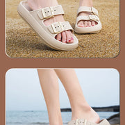Comemore Thick Platform Sandals Beach Shoes Bathroom Slipper Soft Men Flat Slides Women Slippers Adjustable Buckle Oversized 47 - QueensalesOF
