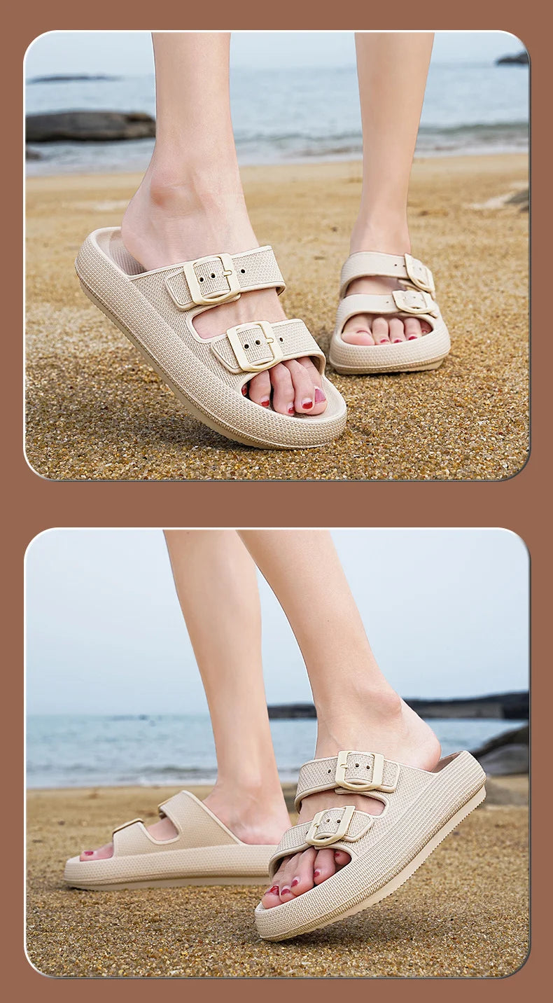 Comemore Thick Platform Sandals Beach Shoes Bathroom Slipper Soft Men Flat Slides Women Slippers Adjustable Buckle Oversized 47