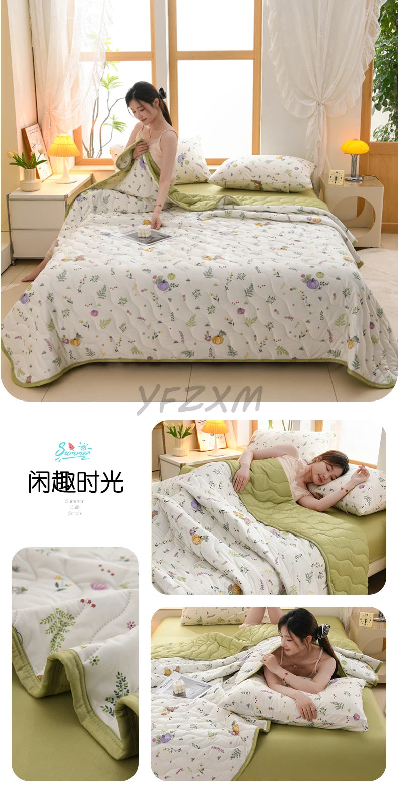 New Florals Spring Summer Blanket for Single Double Soft Skin-friendly Quilt Breathable Comfortable Air Conditioning Comforter - QueensalesOF