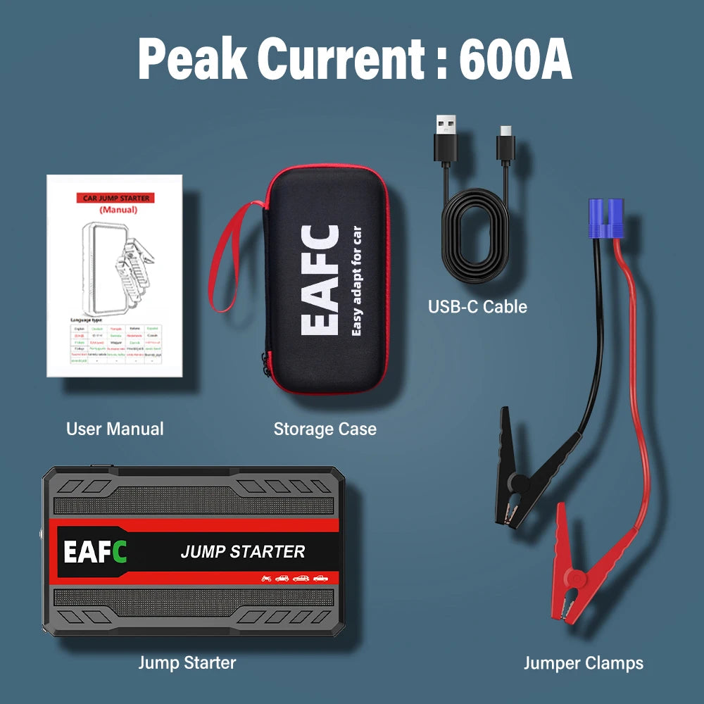 2000A/1200A Car Jump Starter Portable Power Bank 600A Car Battery Emergency Booster for Petrol Diesel 12V Car Starting Device
