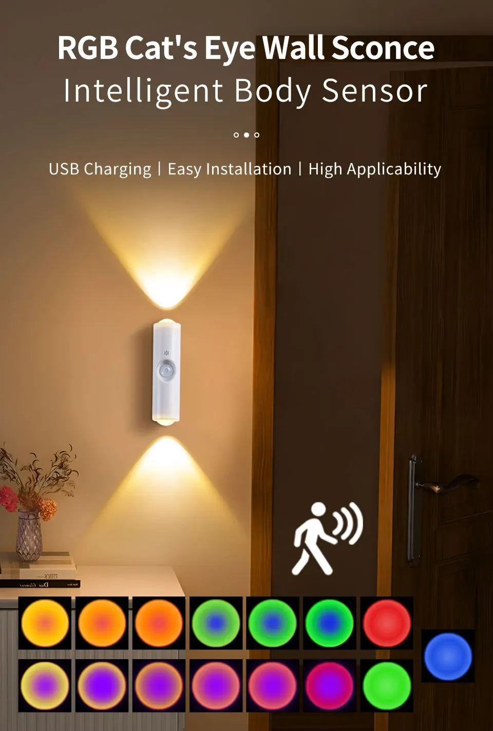 LED Cabinet Lights Motion Sensor Ambient Light Magnetic RGB Rechargeable Wall Sunset Lamp Hallway Stairs Kitchen Night Light - QueensalesOF