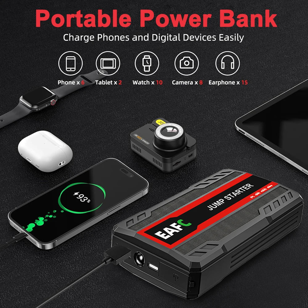 2000A/1200A Car Jump Starter Portable Power Bank 600A Car Battery Emergency Booster for Petrol Diesel 12V Car Starting Device