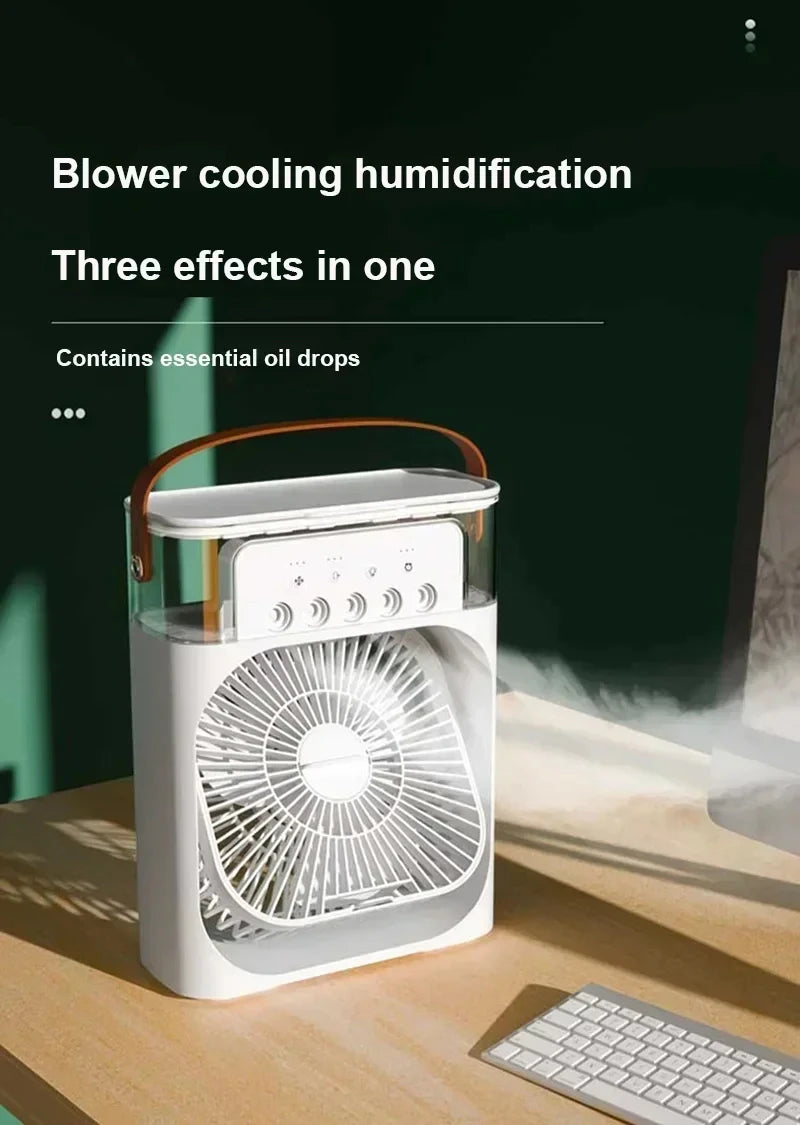 New 3 In 1 Fan AIr Conditioner Household Mini Air Cooler LED Night Light Portable Humidifier Air Adjustment Fan Office Home Fan - QueensalesOF