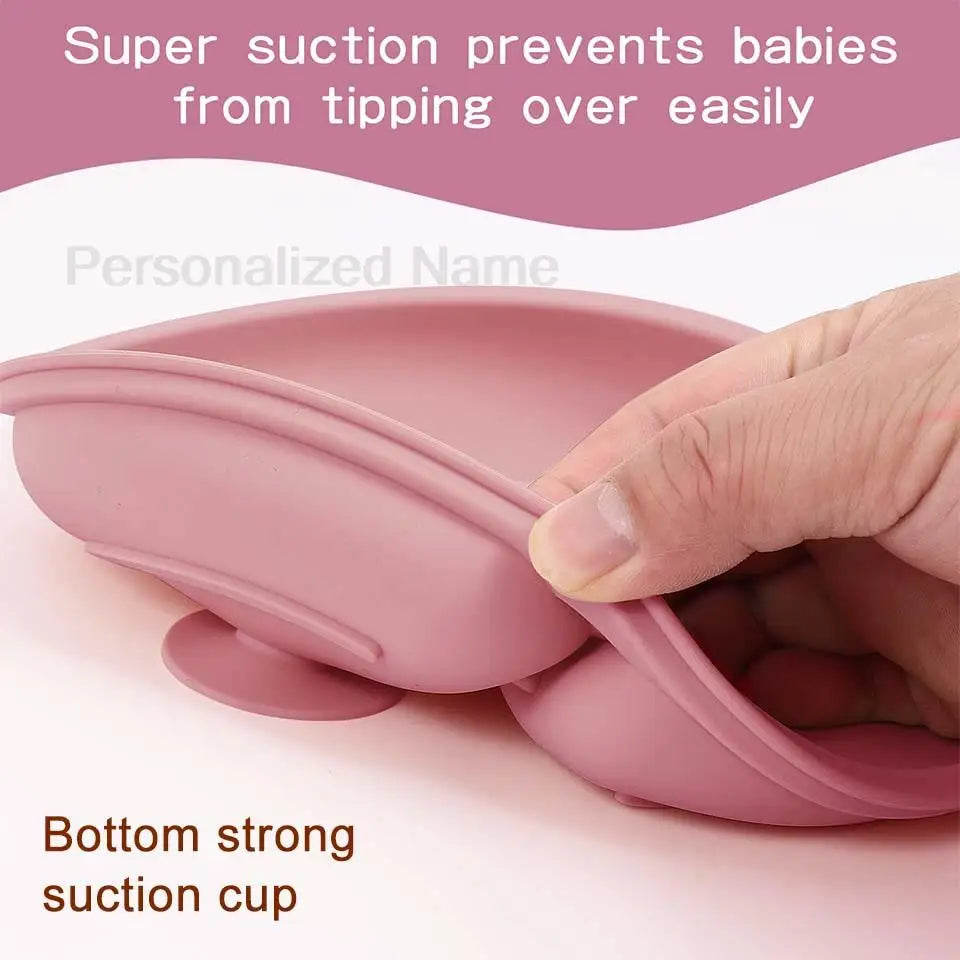 8Pcs Feeding Set For Baby Personalized Name Silicone Tableware Sucker Bowl Plate For Kids Feeding Cup With Straw Dinner Plate