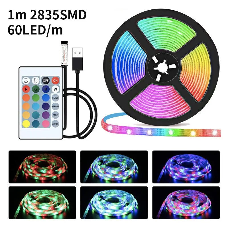 1m USB LED Strip Lights 60LEDs/m RGB Tape SMD 2835 With Remote Control Flexible Tape Diode Ribbon TV Backlight Room Decor - QueensalesOF