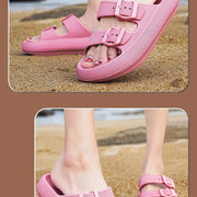 Comemore Thick Platform Sandals Beach Shoes Bathroom Slipper Soft Men Flat Slides Women Slippers Adjustable Buckle Oversized 47 - QueensalesOF
