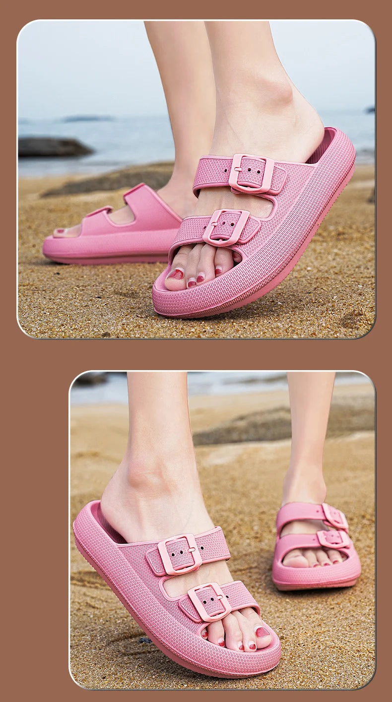 Comemore Thick Platform Sandals Beach Shoes Bathroom Slipper Soft Men Flat Slides Women Slippers Adjustable Buckle Oversized 47