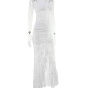 CNYISHE Lace Sheer Camisoles Solid Split V Neck Sheath Women Dresses Fashion Holiday Beach Sexy Club Female Bodycon Vestidos - QueensalesOF