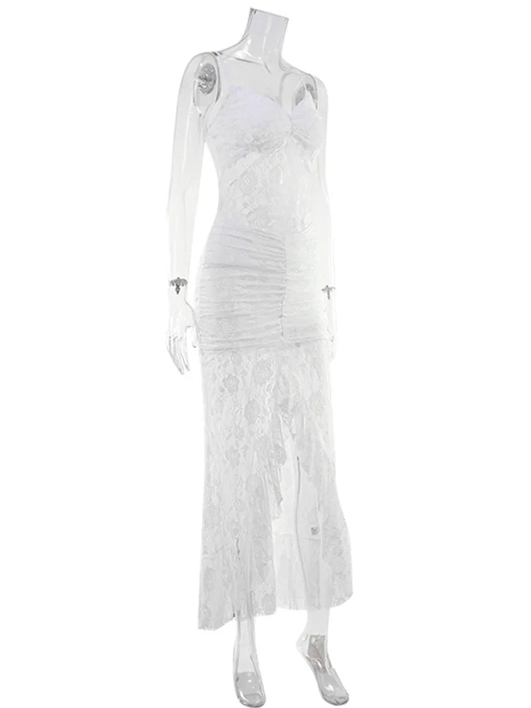 CNYISHE Lace Sheer Camisoles Solid Split V Neck Sheath Women Dresses Fashion Holiday Beach Sexy Club Female Bodycon Vestidos - QueensalesOF