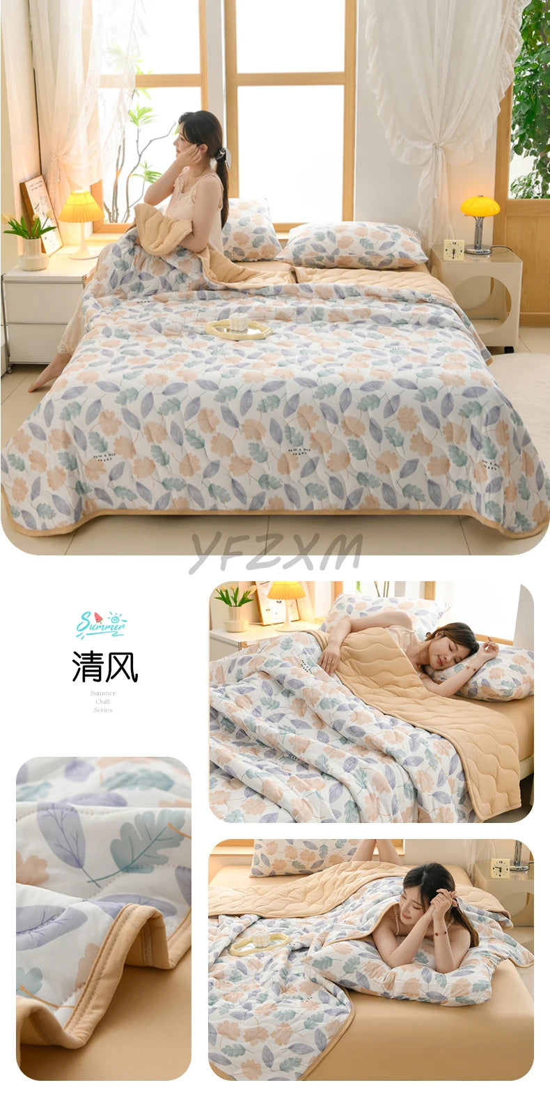 New Florals Spring Summer Blanket for Single Double Soft Skin-friendly Quilt Breathable Comfortable Air Conditioning Comforter - QueensalesOF