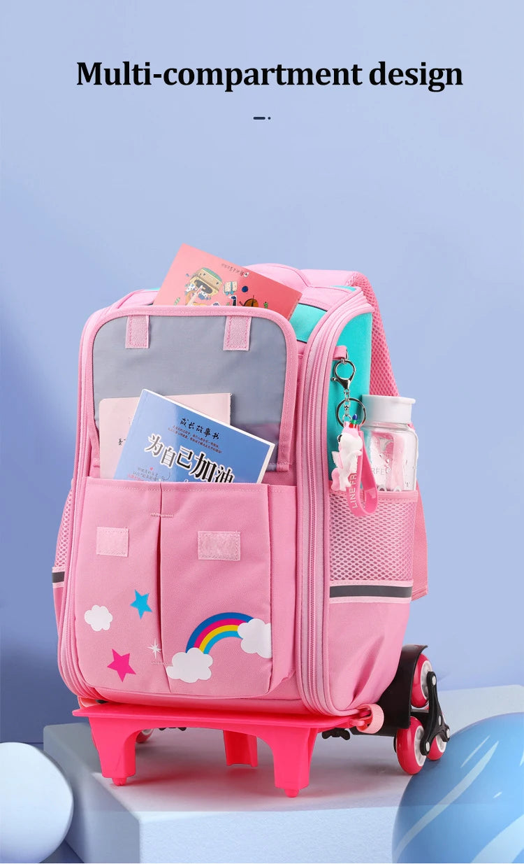 Children Trolley backpack wheels Student High capacity School bags Rolling Backpack kids Trolley bag school backpack wheeled bag