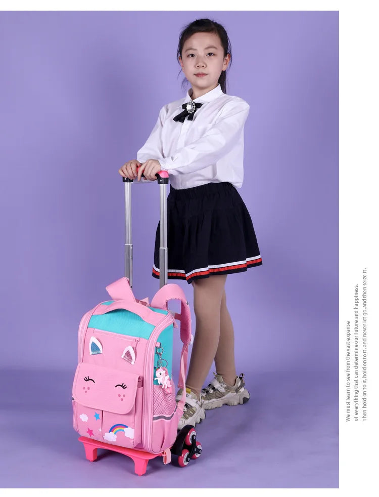 Children Trolley backpack wheels Student High capacity School bags Rolling Backpack kids Trolley bag school backpack wheeled bag - QueensalesOF