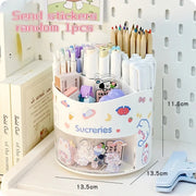 Cute Rotating Pen Holder Desktop Drawer Stationery Box Case School Office Desk Kawaii Stationery Storage Box Organizer Stickers - QueensalesOF