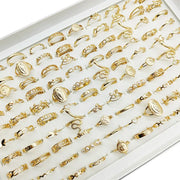 30pc/Lot Gold Color Finger Rings For Girls New Love Snake Animal Butterfly Cutout Star Pearl Thin Joint Ring Party Jewelry Women - QueensalesOF