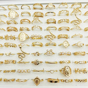 30pc/Lot Gold Color Finger Rings For Girls New Love Snake Animal Butterfly Cutout Star Pearl Thin Joint Ring Party Jewelry Women - QueensalesOF