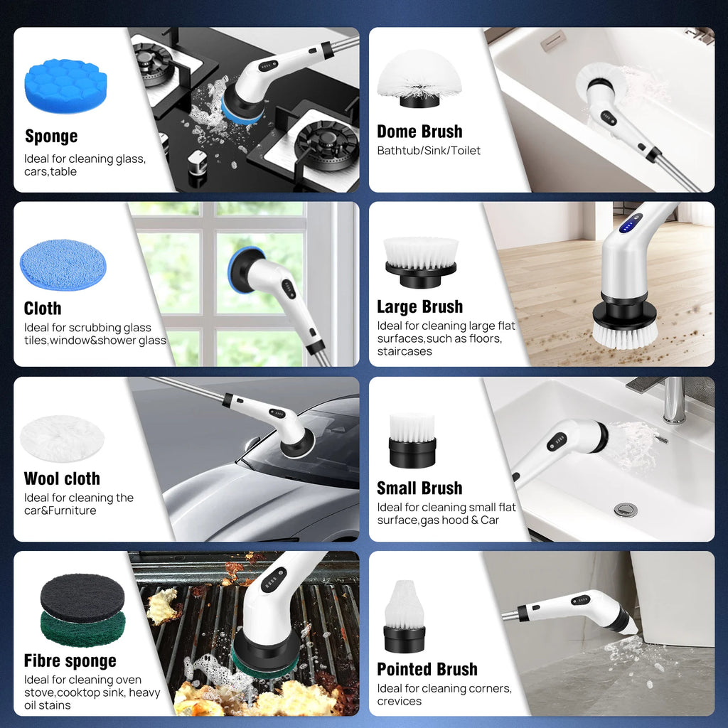 BRIEFNESS Cordless Electric Cleaning Brush 10-in-1 Multifunctional Spin Scrubber Kitchen Bathroom Cleaning Brush Rotary Cleaners