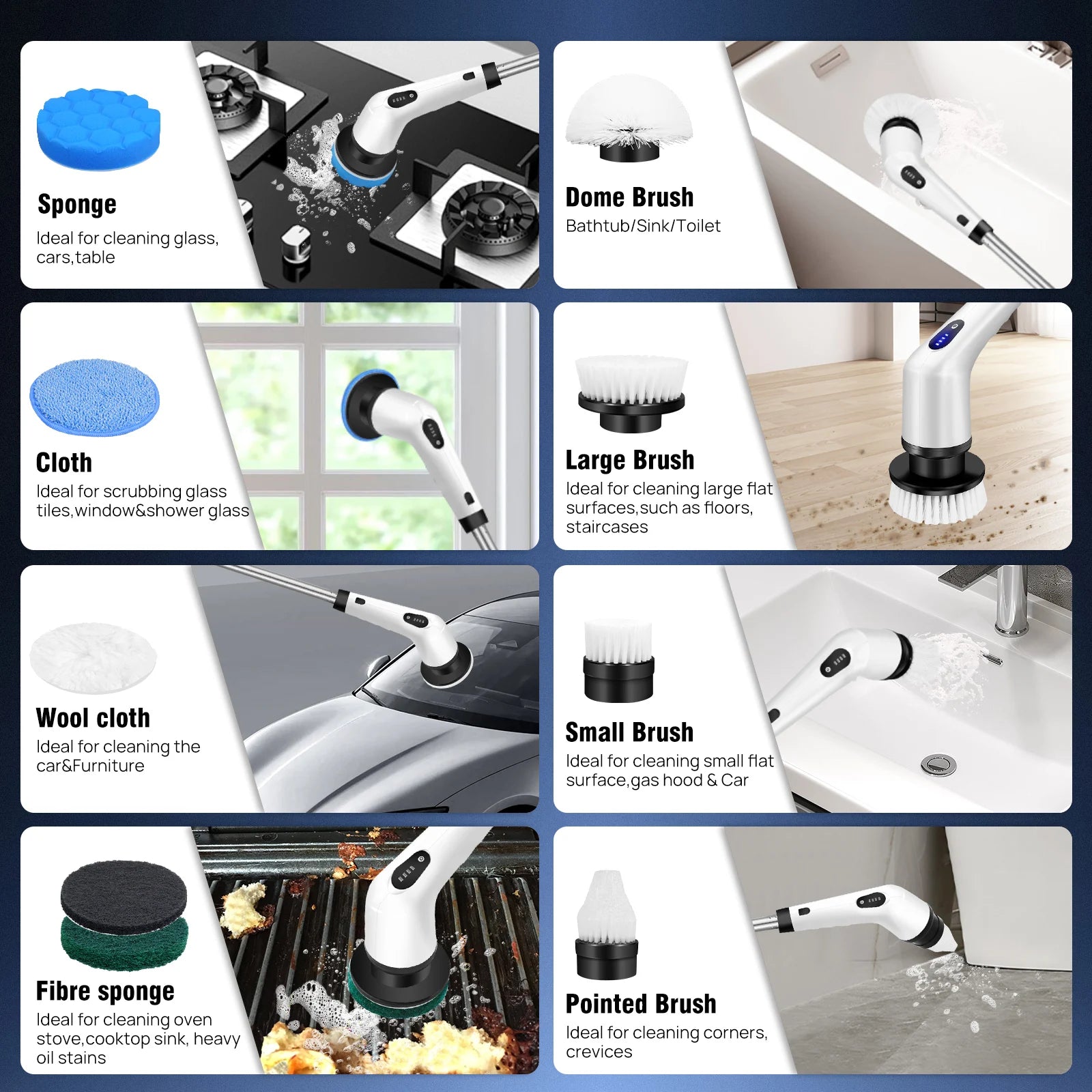 BRIEFNESS Cordless Electric Cleaning Brush 10-in-1 Multifunctional Spin Scrubber Kitchen Bathroom Cleaning Brush Rotary Cleaners