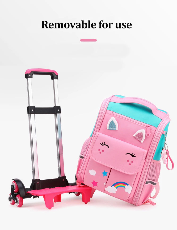 Children Trolley backpack wheels Student High capacity School bags Rolling Backpack kids Trolley bag school backpack wheeled bag