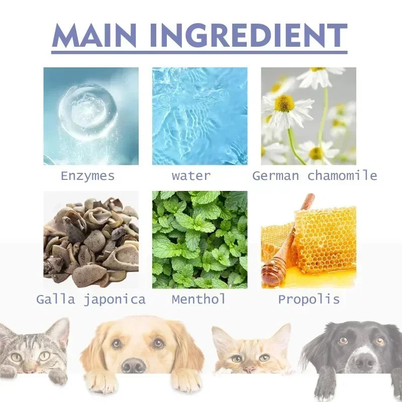 Pet Teeth Cleaning Spray Oral Care Remove Tooth Stains Keep Fresh Breath for Cats and Dogs Whitening Remove bad breath - QueensalesOF
