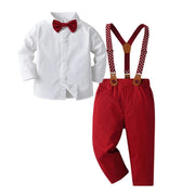 1 2 3 4 5 6Y Wedding Flower Boy Costume Classic White Shirt with Star Printed Suspender Set Children Kid Autumn Christmas Outfit - QueensalesOF